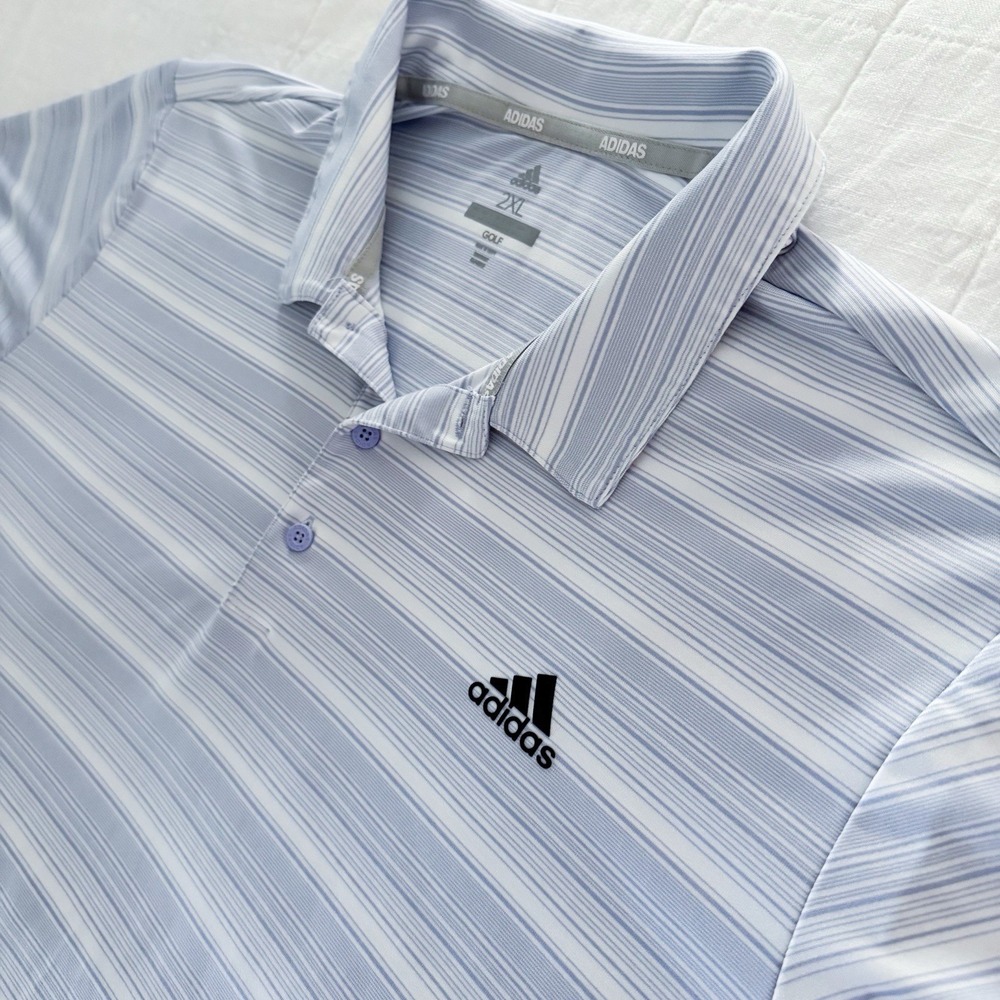 Adidas Golf Polo Shirt 2XL Light Blue Performance Casual Stretch Logo Men's